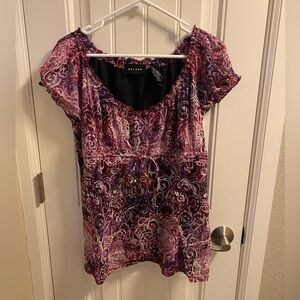 Liz Claiborne Axcess XL Top Stretch Lined Blouse Purple White Shirt